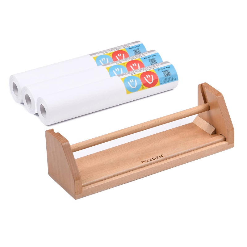 MEEDEN Paper Roll Dispenser with 3 Paper Rolls (12" x 75ft) - Beech Wood Kids Easel, Wooden Tabletop Easel for Kids Art Supplies, Toddler, Doodle, Drawing, Art, Craft - Image 1
