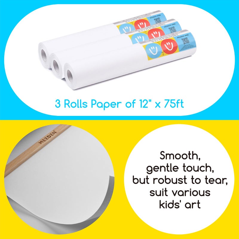MEEDEN Paper Roll Dispenser with 3 Paper Rolls (12" x 75ft) - Beech Wood Kids Easel, Wooden Tabletop Easel for Kids Art Supplies, Toddler, Doodle, Drawing, Art, Craft - Image 4