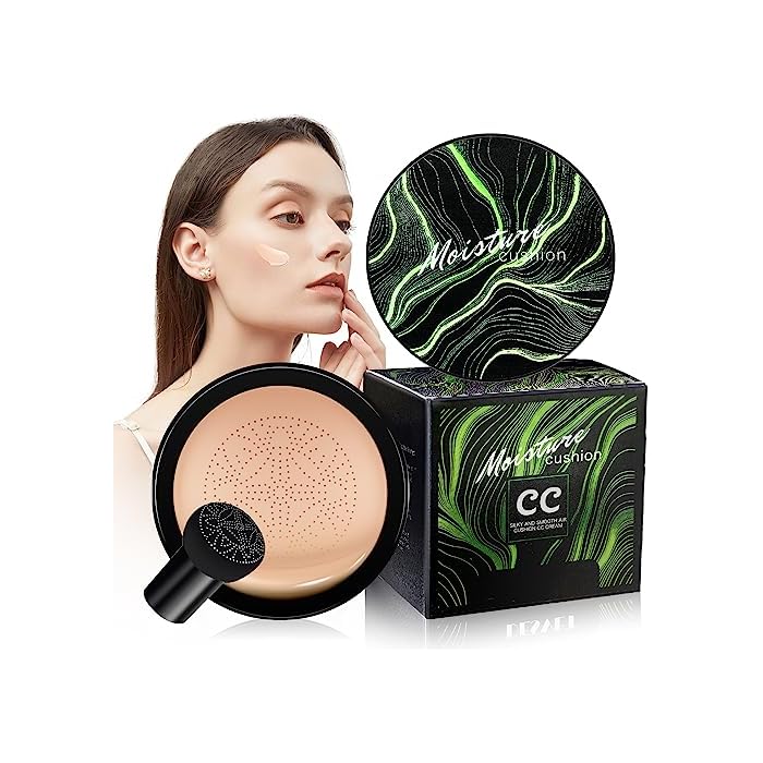 Mushroom Head Air Cushion CC Cream - Tattoo Cover up Moisturizing BB Creams Foundation, Long-Lasting Waterproof Concealer Full Coverage for Even Skin Tone (Natural, 1 PCS)