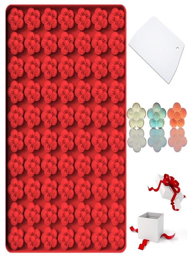 Amyandone Flower Silicone Mold, Small Plum Blossom Shaped Flower Molds with 70 Cavities for Making Chocolate/Candy/Gummy/Cookie/Jelly/Ice Cube/Edible Flowers for Cake Decorating, Wintersweet Mold, with Scraper - Image 1