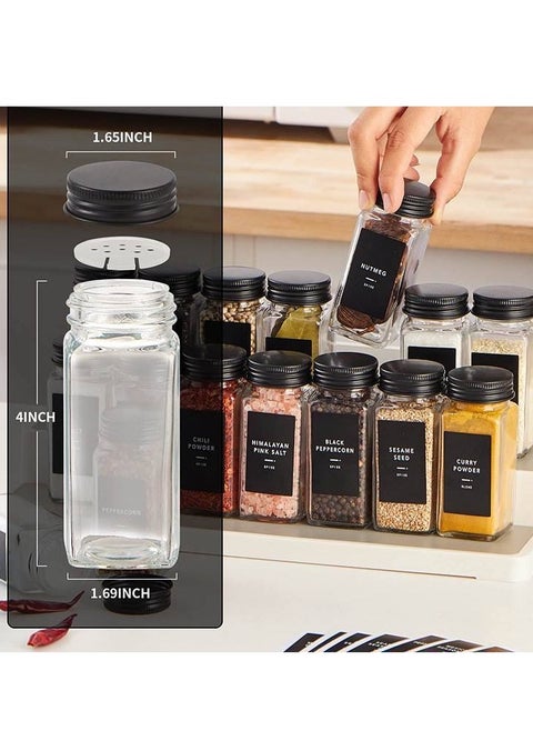 A 24-piece spice set with small stickers to classify spices. The jars are made of high-quality glass with a tightly sealed wooden lid.