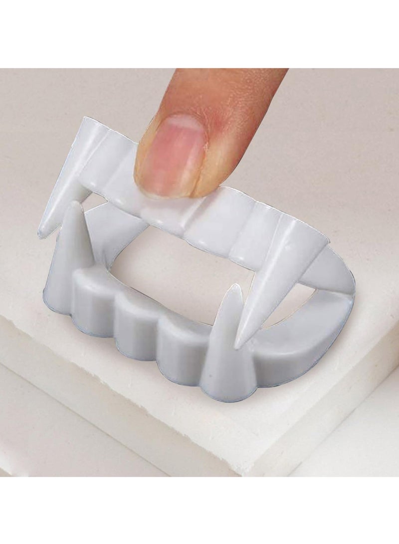 طقم أسنان دراكولا مصاص دماء الهالوين، طقم أسنان أبيض، قطعتين باللون الأبيض - Image 2