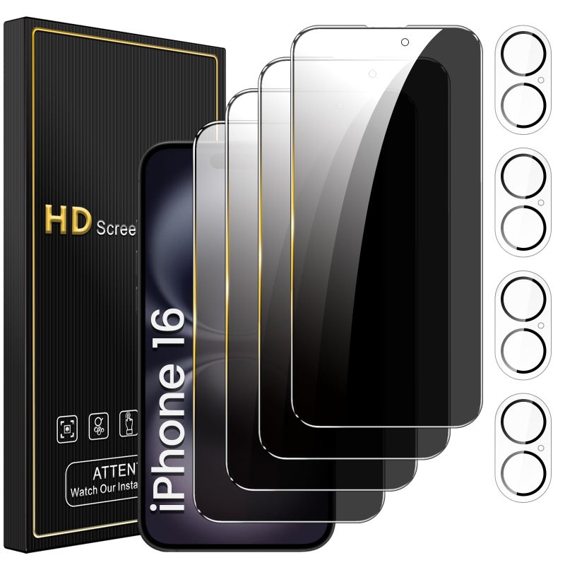 Romkasi 4 Pack Privacy Screen Protector for iPhone 16 61 Inch with 4 Pack Camera Lens Protector Anti Spy Tempered Glass Film AntiScratch Touch Sensitive Case Friendly - Image 3