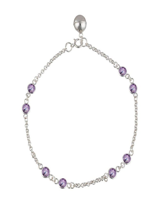 Silverly 925 Sterling Silver Cable Chain Ankle Bracelet With Round Purple Cubic Zirconia Stones - Dainty CZ Station Anklet for Women With Extender - Violet Crystal Jewelry - Sparkly Gift for Her - Image 1