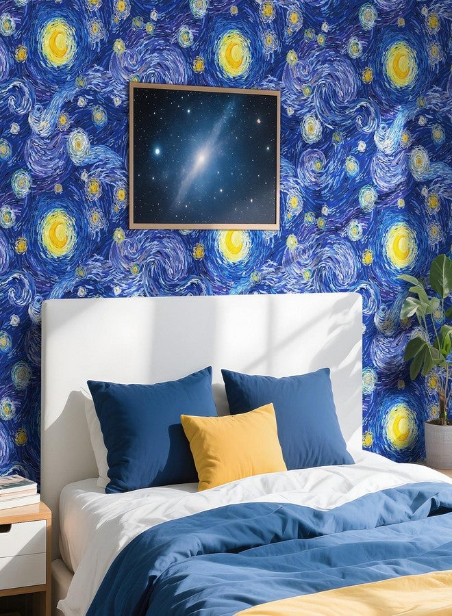 LaCheery Van Gogh Starry Night Wallpaper Peel and Stick Boho Blue Abstract Star Wallpaper for Bedroom Western Impressionist Oil Painting Art Wall Paper Removable Contact Paper for Walls Roll 17.5"x80" - Image 4