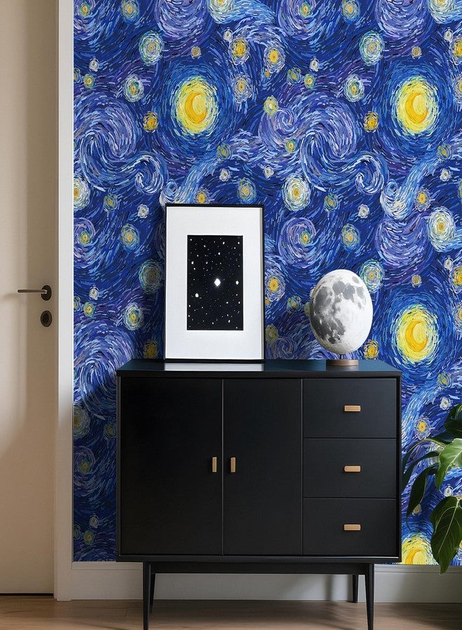 LaCheery Van Gogh Starry Night Wallpaper Peel and Stick Boho Blue Abstract Star Wallpaper for Bedroom Western Impressionist Oil Painting Art Wall Paper Removable Contact Paper for Walls Roll 17.5"x80" - Image 2