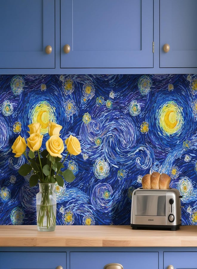 LaCheery Van Gogh Starry Night Wallpaper Peel and Stick Boho Blue Abstract Star Wallpaper for Bedroom Western Impressionist Oil Painting Art Wall Paper Removable Contact Paper for Walls Roll 17.5"x80" - Image 5