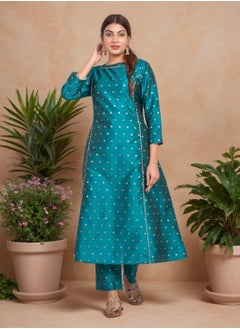 Women Dark Cyan Blue Kurta Pant Set Summer Suit Solid Colour Flared Kurti with Pant Casual Kurta Set for Girls Art Silk (Taffeta Booty) Size XL - pzsku/Z4F86DC3D5C3B74D3BA24Z/45/_/1740479226/d301be0b-a945-4975-8f89-e70f093c9561