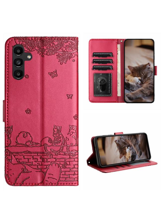 اس-توب جراب لهاتف Samsung Galaxy A24 مصنوع من الجلد بنقشة قطة مع حبل تعليق - Image 1