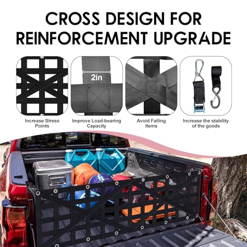Xishuihe Heavy Duty Tailgate Net for Truck Bed, Cargo Net with 4 Adjustable Buckle Straps, Durable Nylon Tailgate net Compatible with Jeep, Pickup, Truck, Boat, SUV, 59" x 18" - Image 3