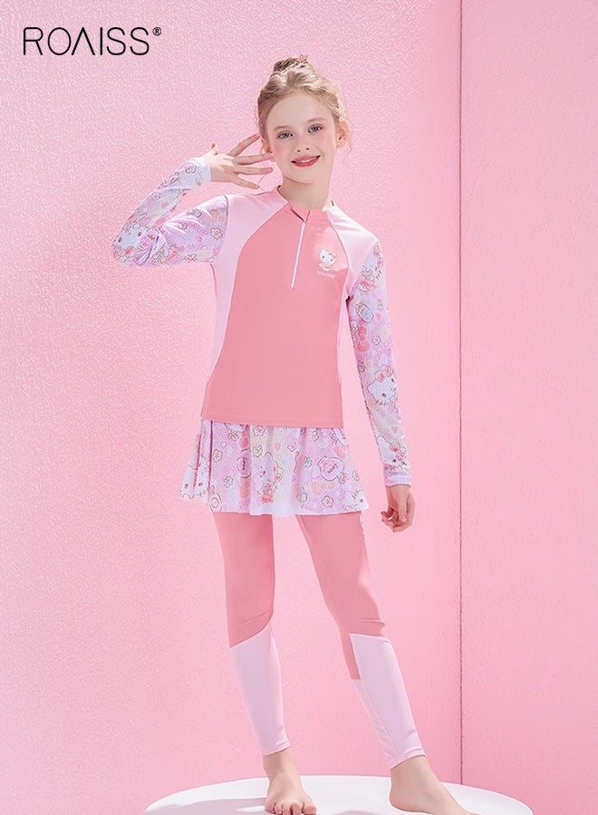 رويس بدلة سباحة للبنات 2 قطعة مع سحاب، بدلة سباحة واقية من الشمس قابلة للتنفس، ملابس سباحة واقية من الطفح الجلدي الشاطئي كرتونية - Image 4