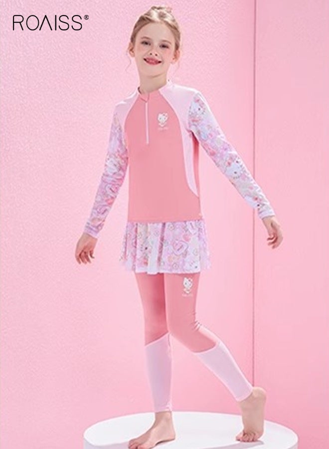 رويس بدلة سباحة للبنات 2 قطعة مع سحاب، بدلة سباحة واقية من الشمس قابلة للتنفس، ملابس سباحة واقية من الطفح الجلدي الشاطئي كرتونية - Image 2