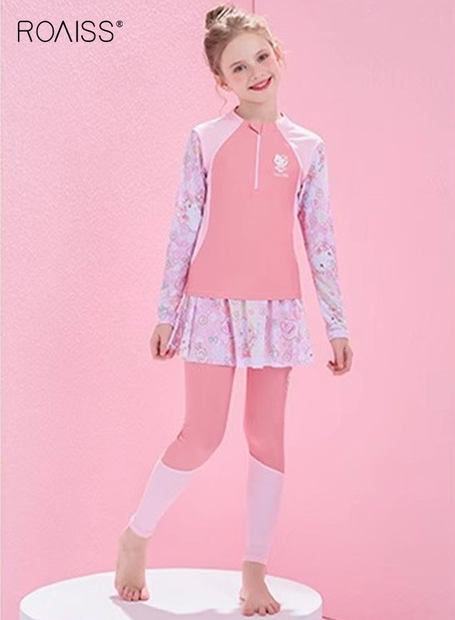 رويس بدلة سباحة للبنات 2 قطعة مع سحاب، بدلة سباحة واقية من الشمس قابلة للتنفس، ملابس سباحة واقية من الطفح الجلدي الشاطئي كرتونية - Image 3