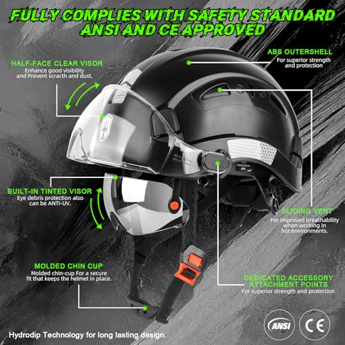GREEN DEVIL Safety Hard Hat with Tinted & Clear Visor Vented Construction Helmet Cascos de Construccion ABS Work hardhats for Men - Image 2