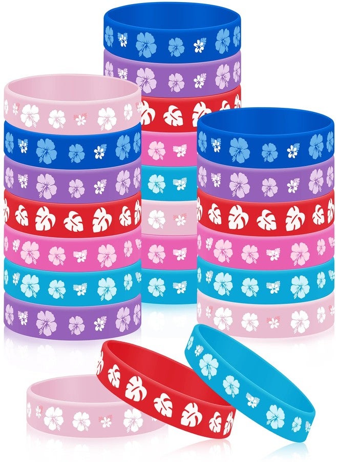 Vinsot 24 Pcs Anime Silicone Bracelets Happy Birthday Rubber Bracelets Kids Classroom Student Back to School Gift Hawaiian Cartoon Theme Birthday Party Supplies Silicone Stretch Wristbands(Hibiscus) - Image 1