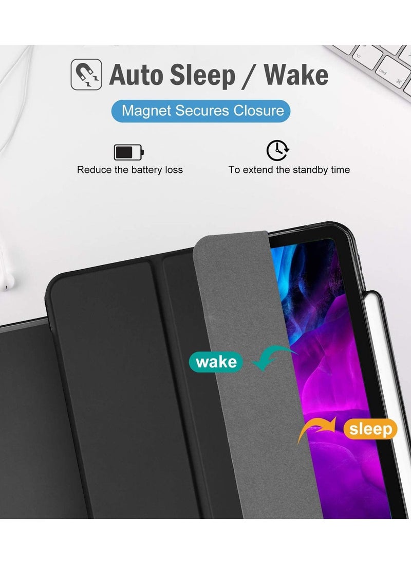 Procases - iPad Pro 12.9 2020 2018 Case with Apple Pencil Holder, Soft Flexible TPU Back Cover, Slim Smart Shell Steady Stand Protective Case for 2020 12.9 4th Gen and 3rd Gen 2018 -Black - Image 1