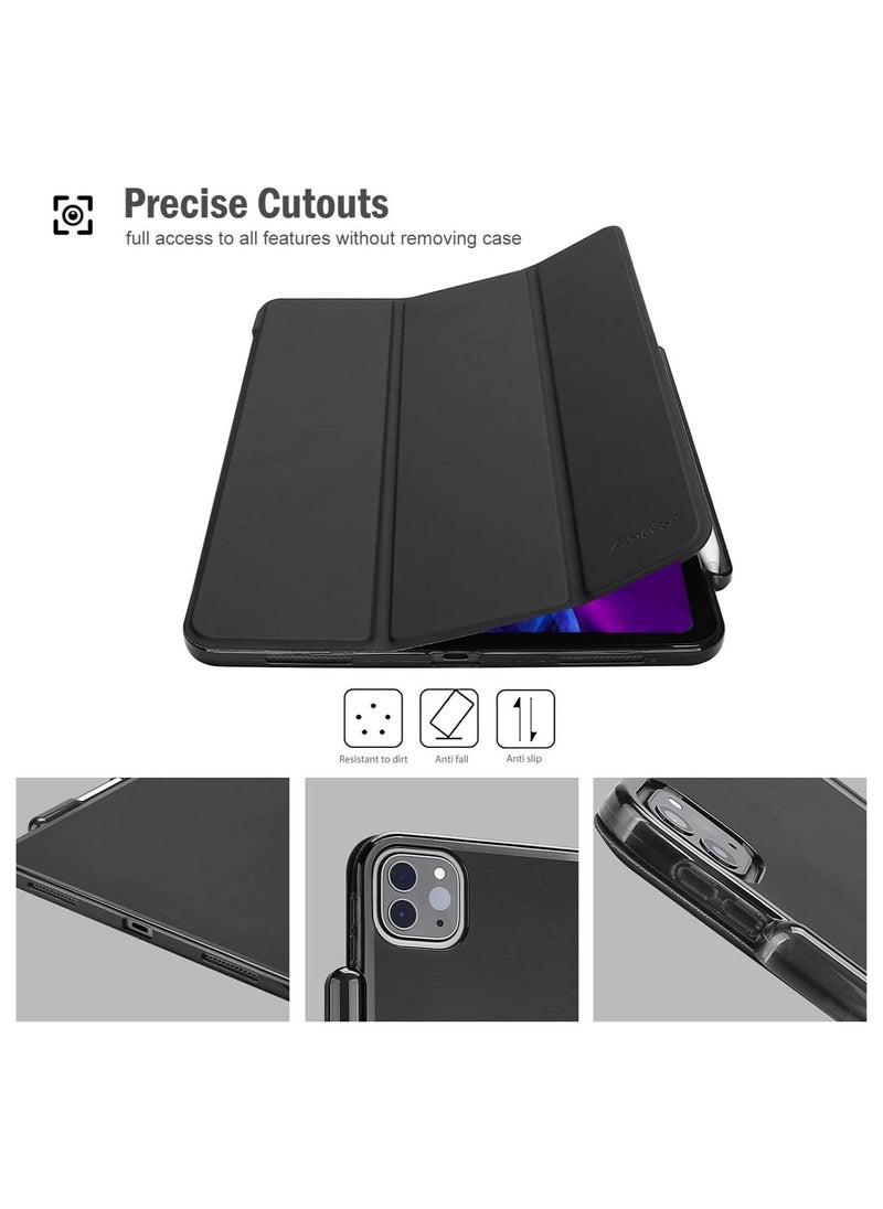 Procases - iPad Pro 12.9 2020 2018 Case with Apple Pencil Holder, Soft Flexible TPU Back Cover, Slim Smart Shell Steady Stand Protective Case for 2020 12.9 4th Gen and 3rd Gen 2018 -Black - Image 1
