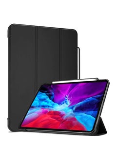 iPad Pro 12.9 2020 2018 Case with Apple Pencil Holder, Soft Flexible TPU Back Cover, Slim Smart Shell Steady Stand Protective Case for 2020 12.9 4th Gen and 3rd Gen 2018 -Black