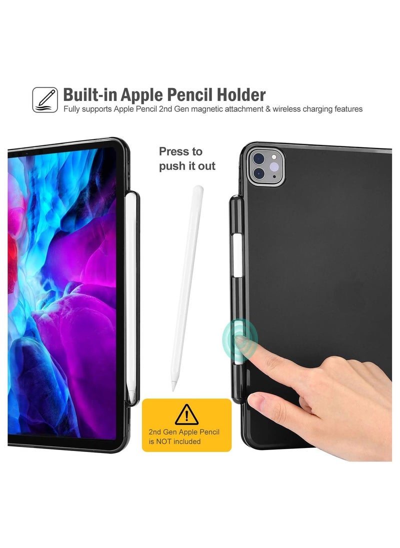 Procases - iPad Pro 12.9 2020 2018 Case with Apple Pencil Holder, Soft Flexible TPU Back Cover, Slim Smart Shell Steady Stand Protective Case for 2020 12.9 4th Gen and 3rd Gen 2018 -Black - Image 1
