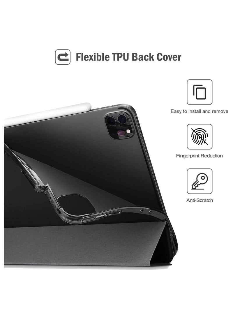 Procases - iPad Pro 12.9 2020 2018 Case with Apple Pencil Holder, Soft Flexible TPU Back Cover, Slim Smart Shell Steady Stand Protective Case for 2020 12.9 4th Gen and 3rd Gen 2018 -Black - Image 1