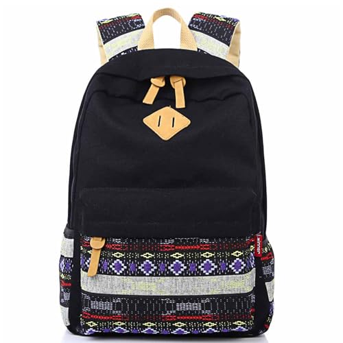 mygreen Kawaii Girls Backpack for School - Lightweight Canvas Backpack for Teens Ages 8-12, Fits 15 Inch Laptop, Cute Boho Floral Design, Durable & Comfortable Black - Image 4