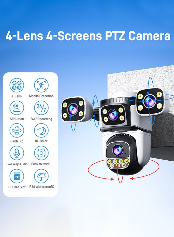 DIFANG 10K 20MP Four Screen Outdoor WiFi Cam PTZ 5X Zoom Night Vision Four Lens 10K Wireless CCTV Surveillance Cam Security Protection (inlcuded 64G Card) - Image 2