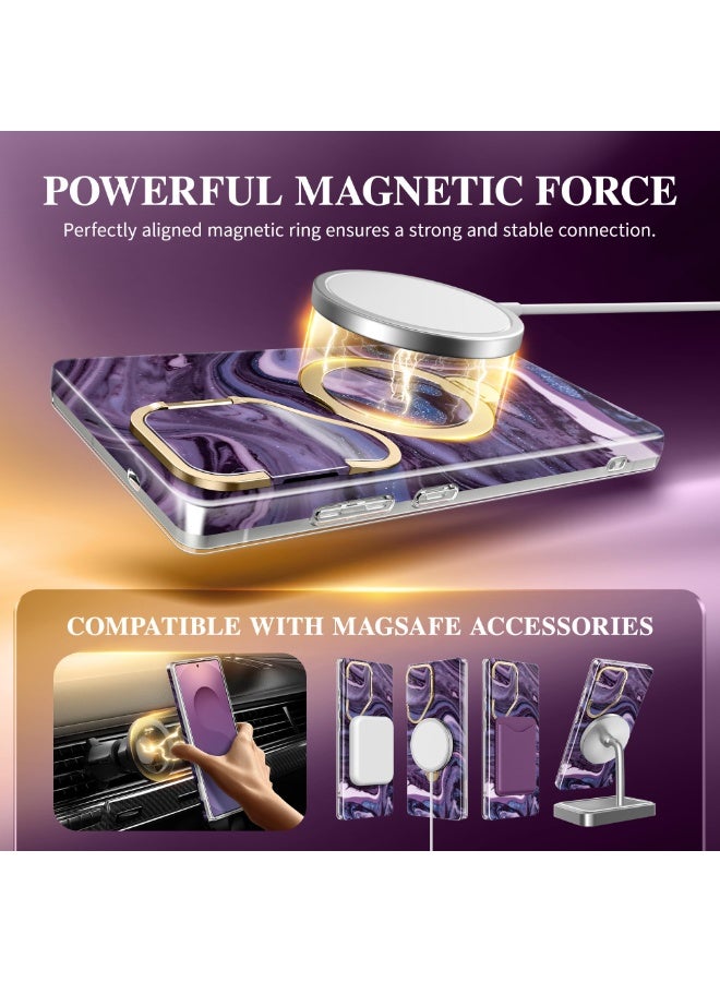 GVIEWIN 360° Rotating Magnetic Holder for Samsung Galaxy S25 Ultra Case [Compatible with Magsafe][Camera Cover Holder and Ring Holder] Marble Anti-Drop Protection Phone Case S25 Ultra 6.9 Inch (Purple) - Image 4