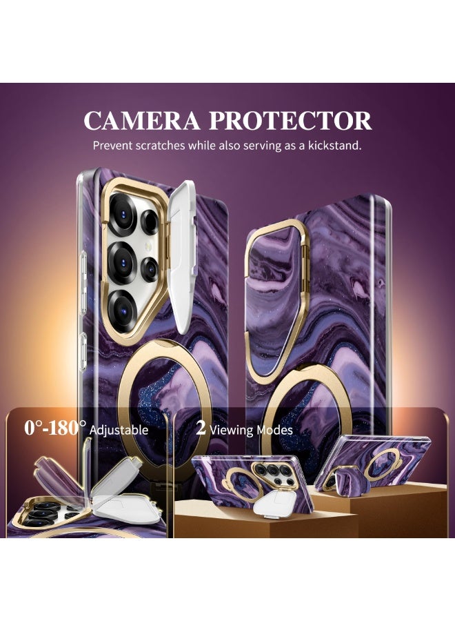 GVIEWIN 360° Rotating Magnetic Holder for Samsung Galaxy S25 Ultra Case [Compatible with Magsafe][Camera Cover Holder and Ring Holder] Marble Anti-Drop Protection Phone Case S25 Ultra 6.9 Inch (Purple) - Image 5