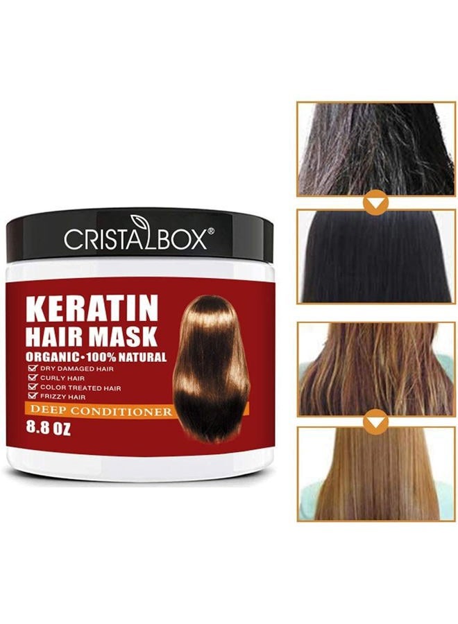 Cristalbox قناع الشعر بالكيراتين، علاج الشعر بالكيراتين 250 جرام لقناع الشعر للشعر الجاف التالف، قناع علاج عميق للشعر، علاج إصلاح جذور الشعر التالفة، مرطب طبيعي عميق للعناية بالشعر، هدايا للعناية بالشعر - Image 3