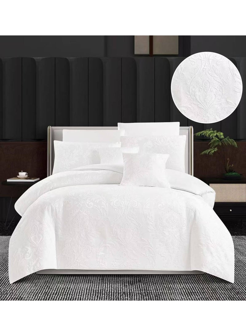Comfy Comfy 6Pc King Size Embossed Embroidery Jack Cotton Comforter Set White 