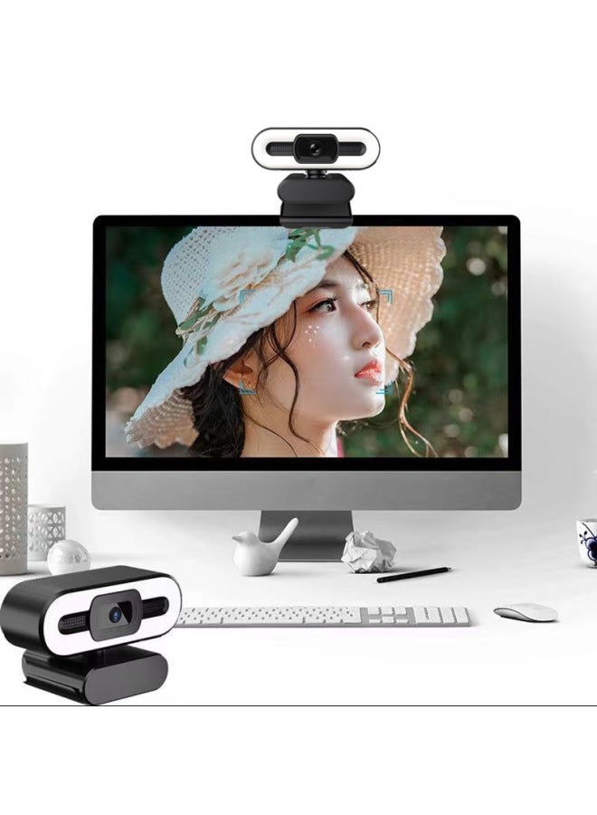 4K HD Computer Camera 2K Network USB Camera 1080p Online Class Live Broadcast Adjustable 3 Colors Fill Light-Color:D55: 4K (built-in Wheat) - Image 3