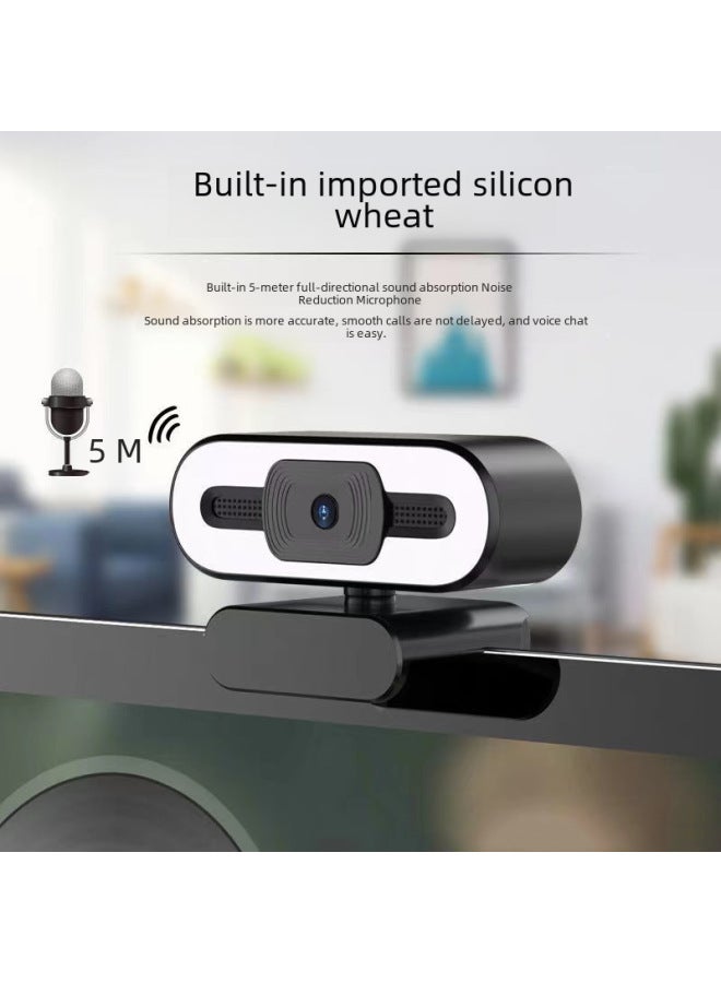 4K HD Computer Camera 2K Network USB Camera 1080p Online Class Live Broadcast Adjustable 3 Colors Fill Light-Color:D55: 4K (built-in Wheat) - Image 5