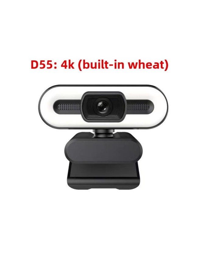 4K HD Computer Camera 2K Network USB Camera 1080p Online Class Live Broadcast Adjustable 3 Colors Fill Light-Color:D55: 4K (built-in Wheat) - Image 1