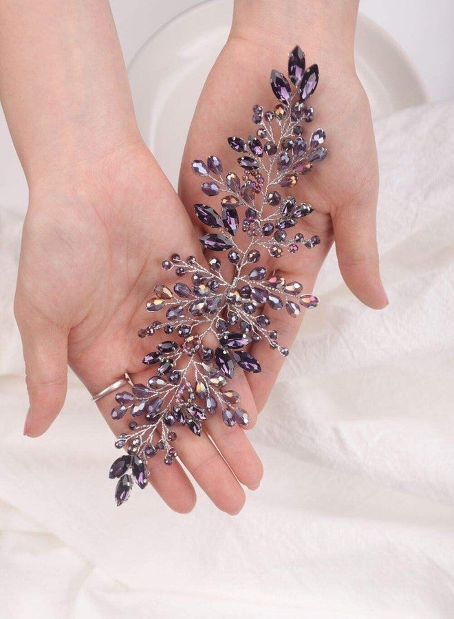 Denifery Purple Wedding Hair Piece Purple Hair Vine Bridal Silver Jewelry Headpiece Wedding Hair Accessories - Image 3