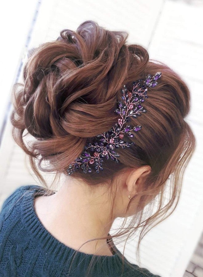 Denifery Purple Wedding Hair Piece Purple Hair Vine Bridal Silver Jewelry Headpiece Wedding Hair Accessories - Image 1