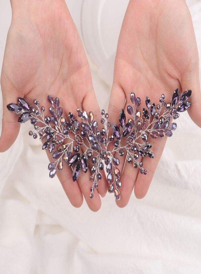 Denifery Purple Wedding Hair Piece Purple Hair Vine Bridal Silver Jewelry Headpiece Wedding Hair Accessories - Image 2