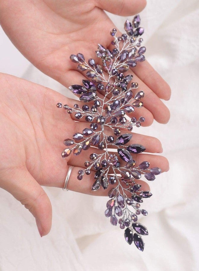Denifery Purple Wedding Hair Piece Purple Hair Vine Bridal Silver Jewelry Headpiece Wedding Hair Accessories - Image 4
