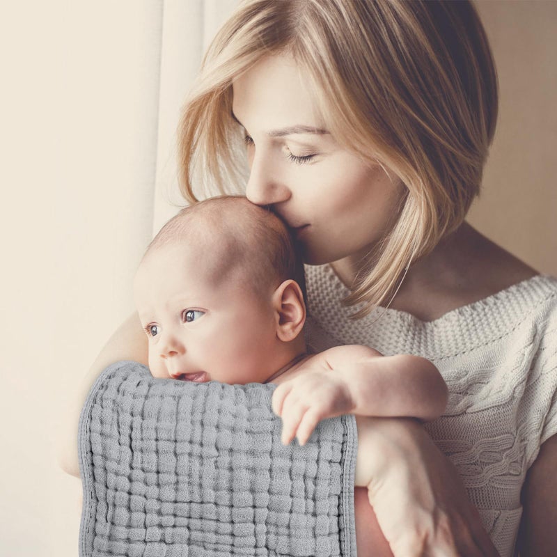 لوكسي Muslin Burp Cloths 100% Cotton Muslin Cloths Large 20''x10'' Extra Soft and Absorbent 6 Pack Baby Burping Cloth for Boys and Girls White+Gray - Image 3