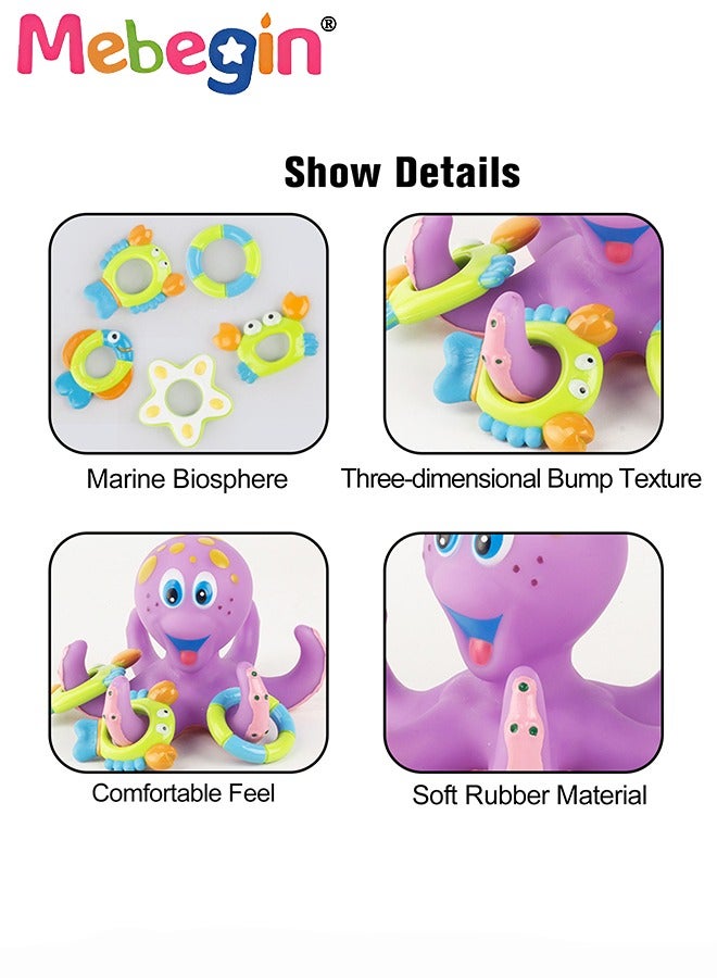 ميبيجين لعبة استحمام تفاعلية، لعبة استحمام أخطبوط أرجواني عائم مع 5 حلقات حيوية بحرية، لعبة استحمام آمنة ممتعة للأطفال، ألعاب مائية تعليمية للأطفال، في حوض الاستحمام أو حوض التجديف، رفيق استحمام لطيف للأطفال - Image 3