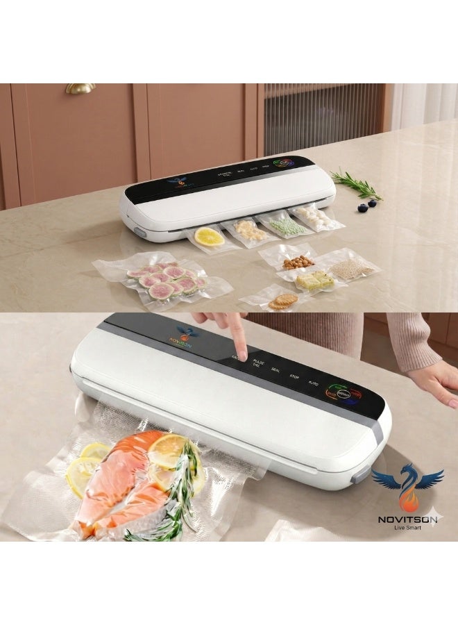 Novitson Automatic Vacuum Sealer Machine for Food Preservation 60kpa  –  NVS-7321B Automatic Air Sealing System, Food Vacuum Sealer with Strong Airtight Seal, White - Image 3