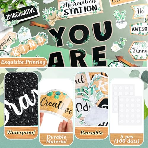 Weekgrat 45 Pcs Eucalyptus Affirmation Station Bulletin Board Set Motivational Posters Classroom Mirror Growth Mindset Decor Positive Affirmations Accents Cutouts for School Office Home Teacher Wall - Image 4