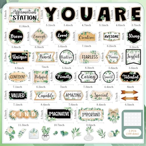 Weekgrat 45 Pcs Eucalyptus Affirmation Station Bulletin Board Set Motivational Posters Classroom Mirror Growth Mindset Decor Positive Affirmations Accents Cutouts for School Office Home Teacher Wall - Image 3