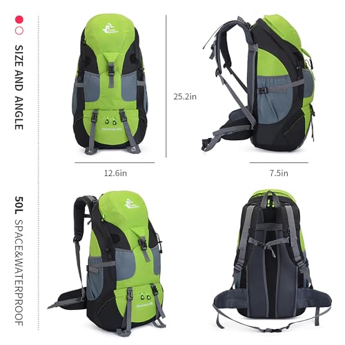Bseash 50L Hiking Backpack, Water Resistant Lightweight Outdoor Sport Daypack Travel Bag for Camping Climbing Skiing Cycling (Green - No Shoe Compartment) - Image 2