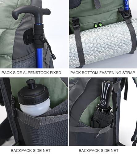 Bseash 50L Hiking Backpack, Water Resistant Lightweight Outdoor Sport Daypack Travel Bag for Camping Climbing Skiing Cycling (Green - No Shoe Compartment) - Image 4