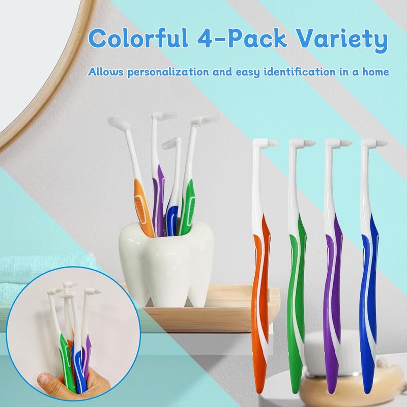 Ceonam 4Pack Tuft Toothbrushes for Orthodontic Care Interspace Tufted Brush with Endtuft Tapered Design Soft Trim Bristles for Braces Bridges and Wisdom Teeth Gap Dental Health Oral Care Tools - Image 4