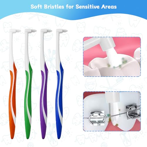 Ceonam 4Pack Tuft Toothbrushes for Orthodontic Care Interspace Tufted Brush with Endtuft Tapered Design Soft Trim Bristles for Braces Bridges and Wisdom Teeth Gap Dental Health Oral Care Tools - Image 3