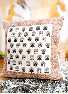 OJARIYA Grey Brown Premium Organic Cotton  Hand Block Printed Cushion Cover 65 Cm X 65 Cm  - Image 3