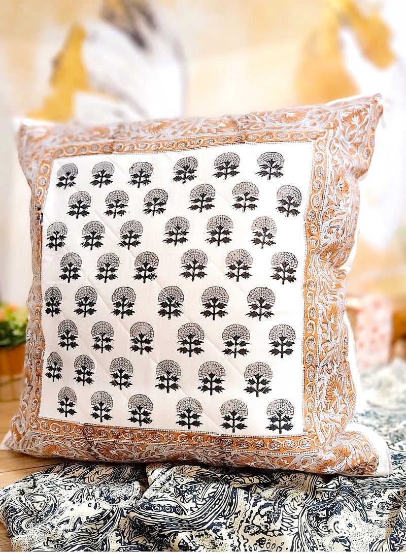 OJARIYA Grey Brown Premium Organic Cotton  Hand Block Printed Cushion Cover 65 Cm X 65 Cm - Image 3