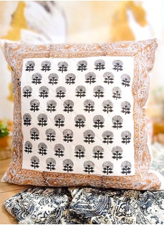 OJARIYA Grey Brown Premium Organic Cotton  Hand Block Printed Cushion Cover 65 Cm X 65 Cm  - Image 1