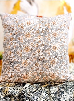 OJARIYA Grey Brown Premium Organic Cotton  Hand Block Printed Cushion Cover 65 Cm X 65 Cm  - Image 2